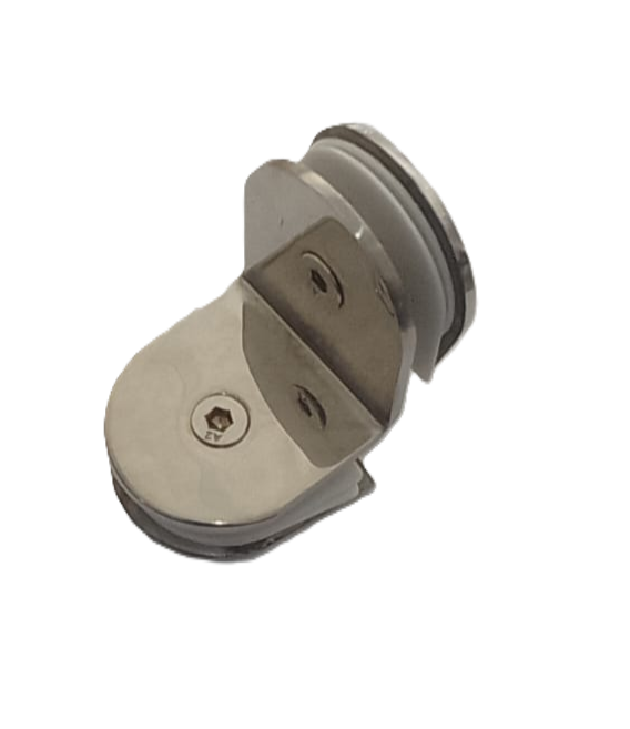 Conector ovalado tipo L vidrio-vidrio para mampara inoxidable
    